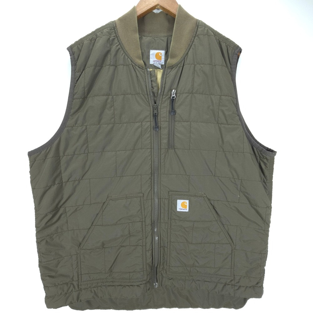 Carhartt Streetwear Vest Mens 2XL Tall Brown Quilted Full Zip Logo Patch